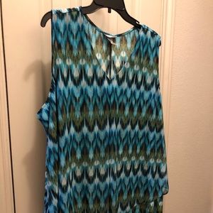Catherine’s tank top blouse with sheer overlay